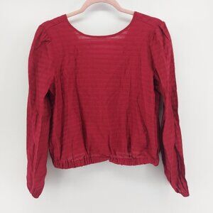 AnnTaylor Loft Pink striped blouse with puff sleeve